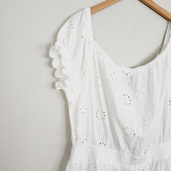 Aqua Ivory White Eyelet Off Shoulder Tiered Mini Dress Swim Cover Up XL NWT - Picture 4 of 9